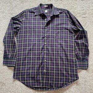 Peter Millar Plaid Shirt, Large, Black and Purple Button Down Business Casual